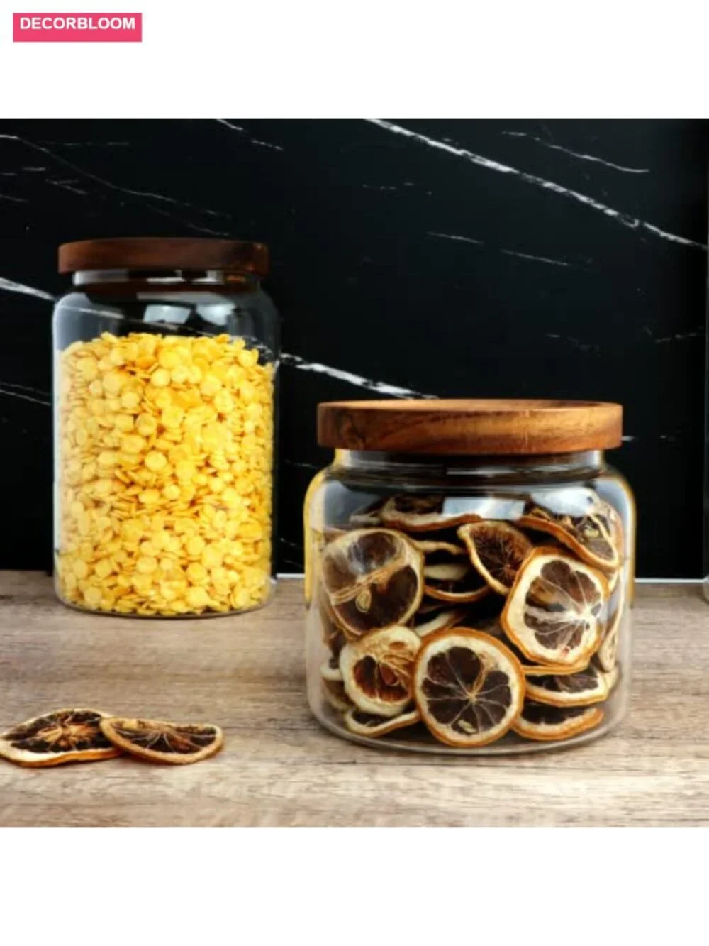 Set of 4 Glass Food Storage Containers with Wooden Lids, 33 oz Each